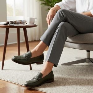 Brioso Frisco Lizard Leather Wedge Flat NWOB Size 7M Olive Mossy Green